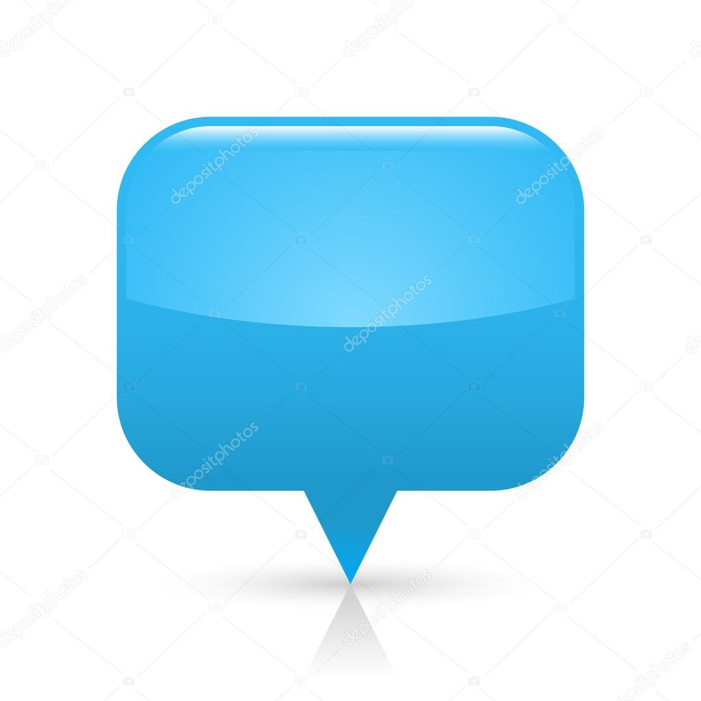 Blue glossy blank map pin icon web button. Rounded rectangle shape with gray shadow and reflection on white background. This vector illustration saved in 8 eps