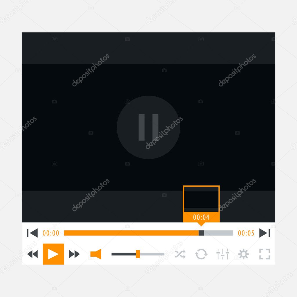 Media player ui interface with video loading bar and additional movie buttons. Modern classic dark style. Vector illustration web design element in 10 eps