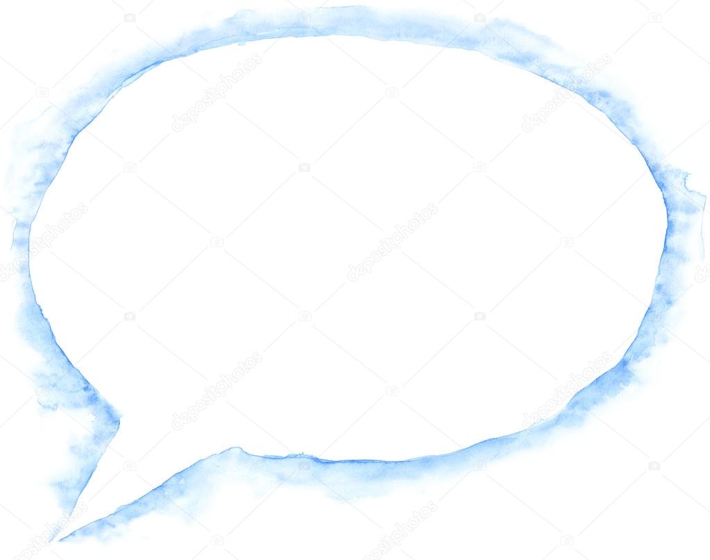 White blank watercolor speech bubble dialog empty oval shape with drop blue shadow on white background. This vector illustration clip-art design element saved in 10 eps