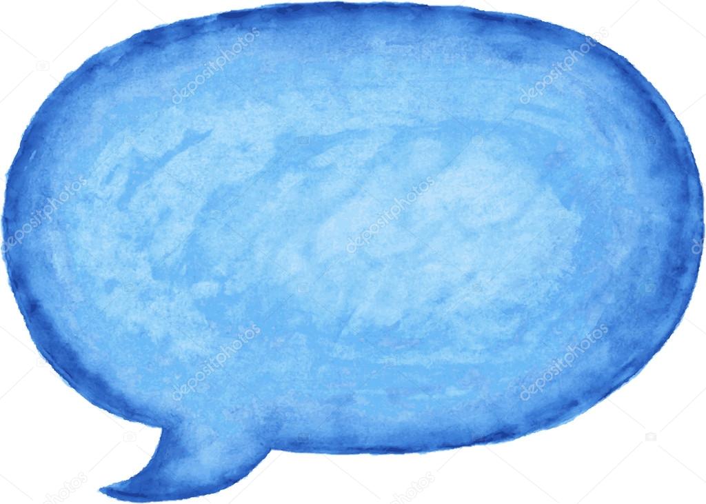 Blue watercolor blank speech bubble dialog empty oval shape on white background. This vector illustration clip-art design element saved in 10 eps.