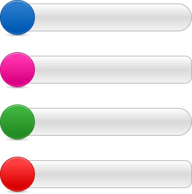 4 boş yuvarlak web 2.0 düğmesi gri gezinti paneli Beyaz arka plan üzerinde renkli