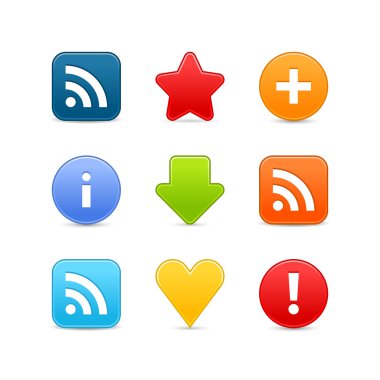 Satin smooth web 2.0 internet button set. Colored icons with shadow on white background clipart