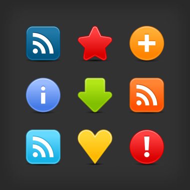 saten yumuşak web 2.0 Internet düğme kümesi. Gölge gri arka plan üzerinde renkli simgeler