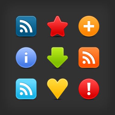Satin smooth web 2.0 internet button set. Colored icons with shadow on gray background clipart