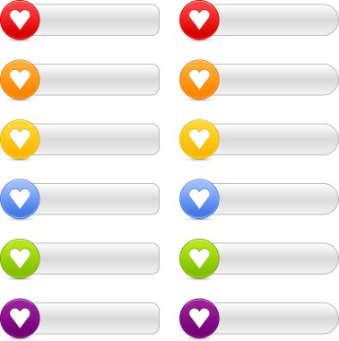 12 düğme kalp işareti web 2.0 gezinme panelleri ile gölge beyaz renkli.