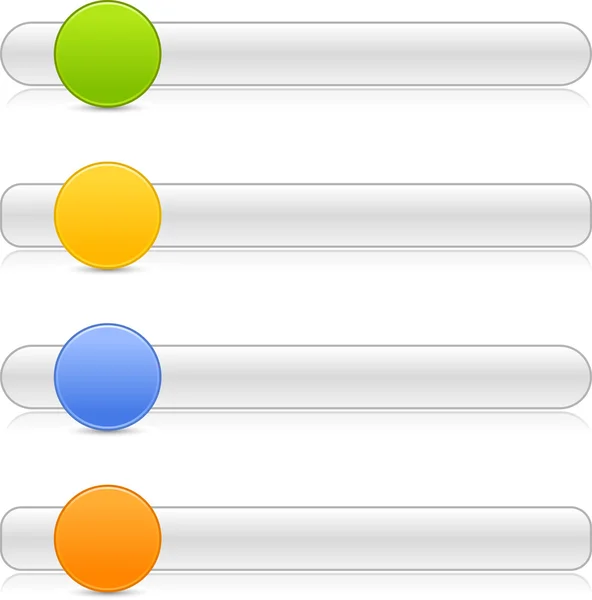 4 барвиста порожня кругла веб-кнопка 2.0 з сірою панеллю навігації на білому тлі — стоковий вектор