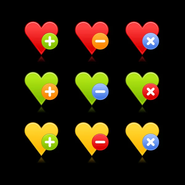 Color satinado corazón favorito web 2.0 botón con reflexión sobre fondo negro — Archivo Imágenes Vectoriales