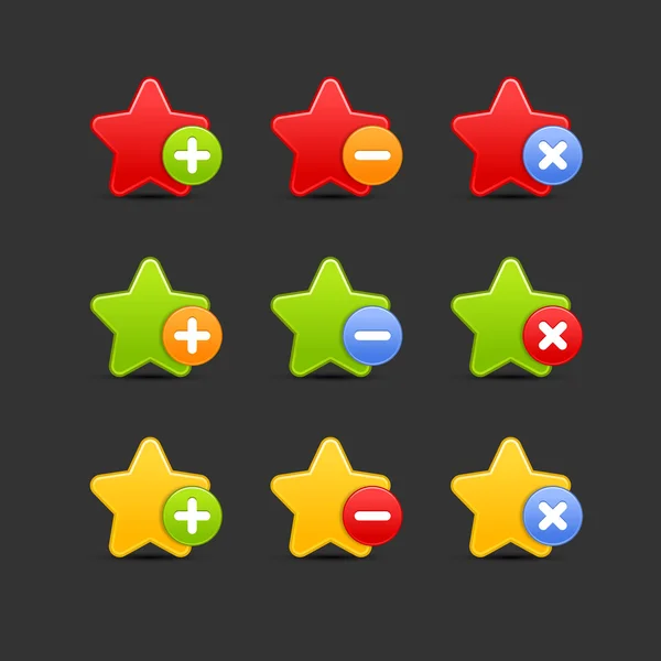 Colored star favorite icon web 2.0 button with shadow on gray. — Stock Vector