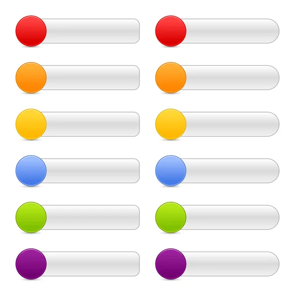 12 leere farbige Web 2.0 Navigationsfelder mit Schatten auf weißem Hintergrund — Stockvektor