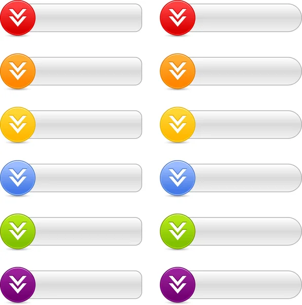 12 farbige Schaltfläche Download Zeichen Web 2.0 Navigationssysteme mit Schatten auf weiß — Stockvektor