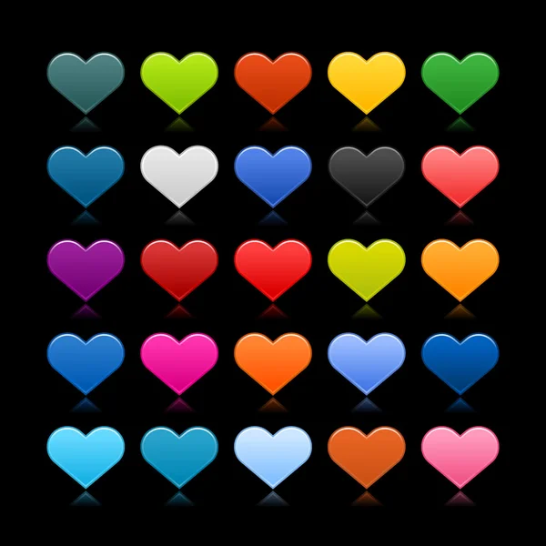 Botones de tela de corazón de color mate con reflexión sobre negro — Archivo Imágenes Vectoriales