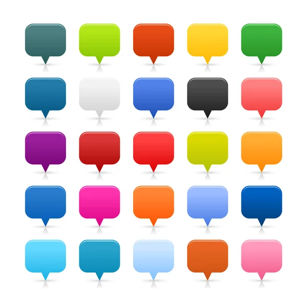 Alfileres de mapeo de colores con estera botones web cuadrados con sombra y reflexión sobre blanco — Vector de stock