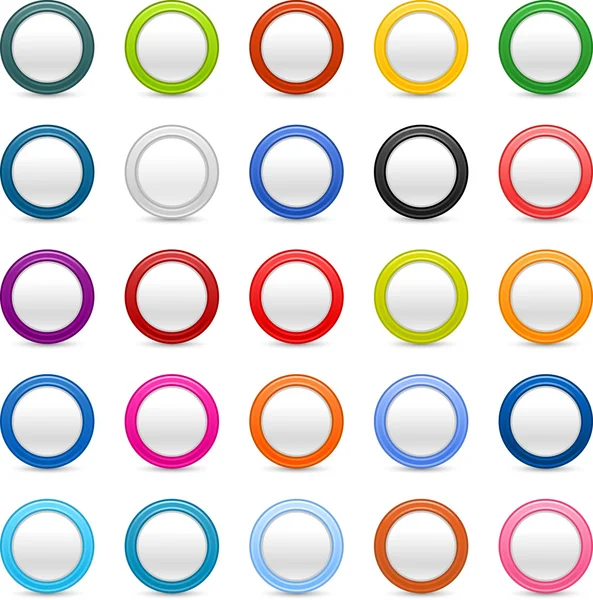 侧面的彩色的圆圈 web 按钮和白纸上的阴影 — 图库矢量图片
