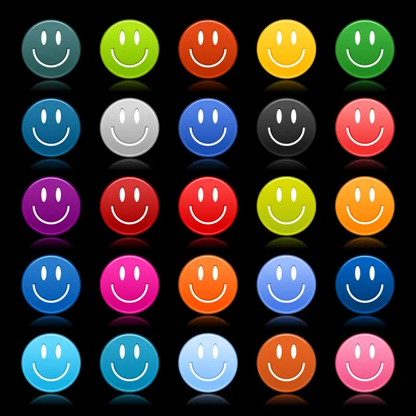 Matted colored smiley faces on black background — Stock Vector