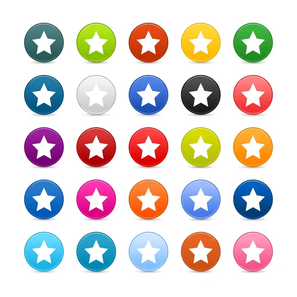 Colorful web 2.0 buttons with star symbol sign. Round shapes with shadow on white background — Stock Vector