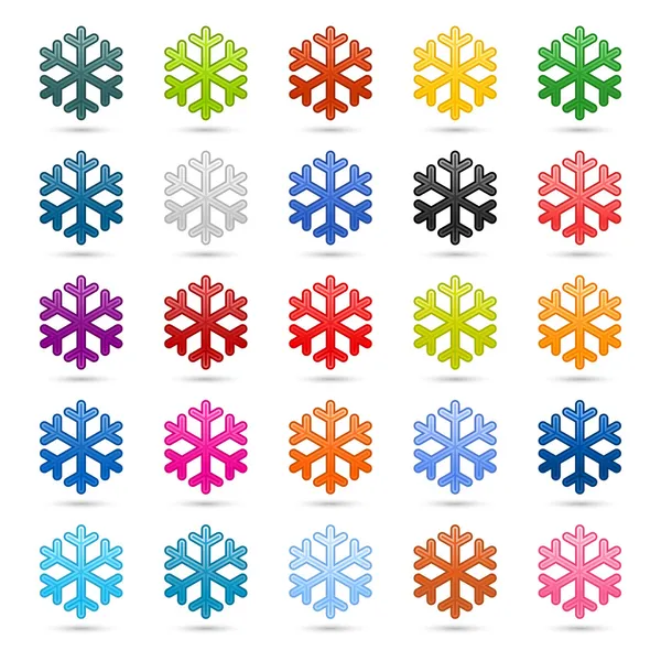 Colored satin smooth snowflake with drop gray shadow on white background — Stock Vector