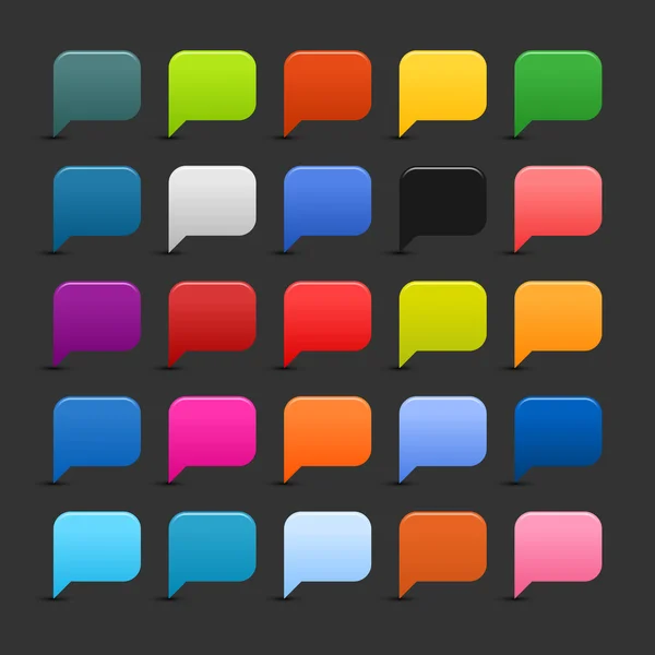 25 boutons simples de bulle de dialogue web 2.0. Formes carrées lisses colorées avec ombre sur fond gris — Image vectorielle