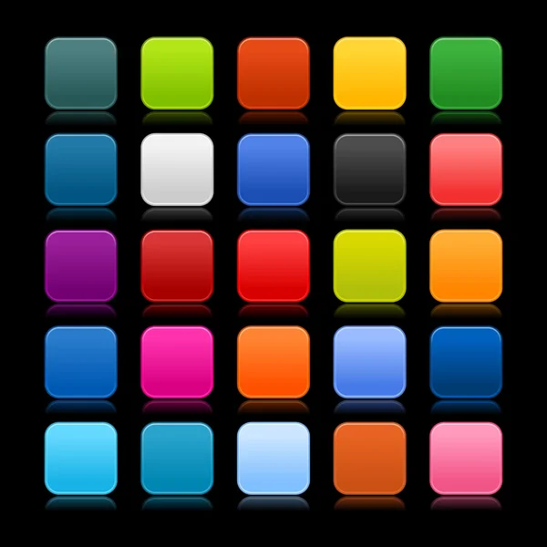 Botones cuadrados redondeados en blanco mate de color con reflejo de color en negro — Vector de stock