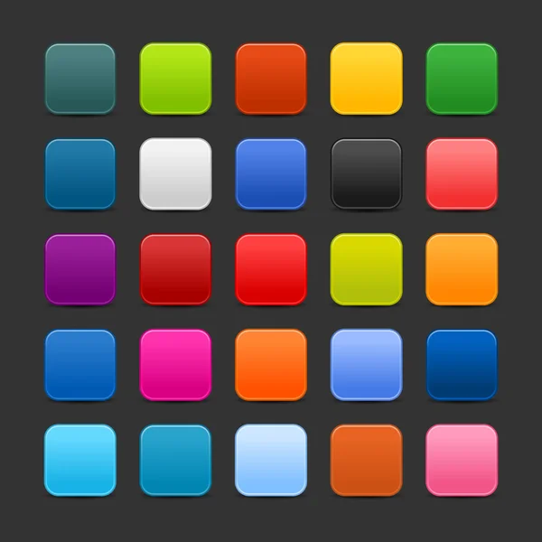 Colored matted blank rounded squares buttons with color reflection on gray — 스톡 벡터