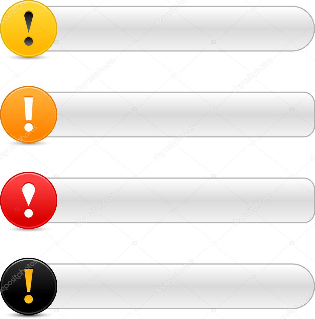 Warning attention sign with exclamation mark symbol. Colored round web 2.0 icon with gray button with shadow on white background