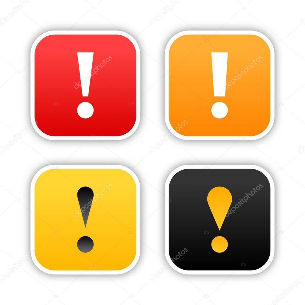 Four warning stickers rounded square shape with shadow on white background. 10 eps
