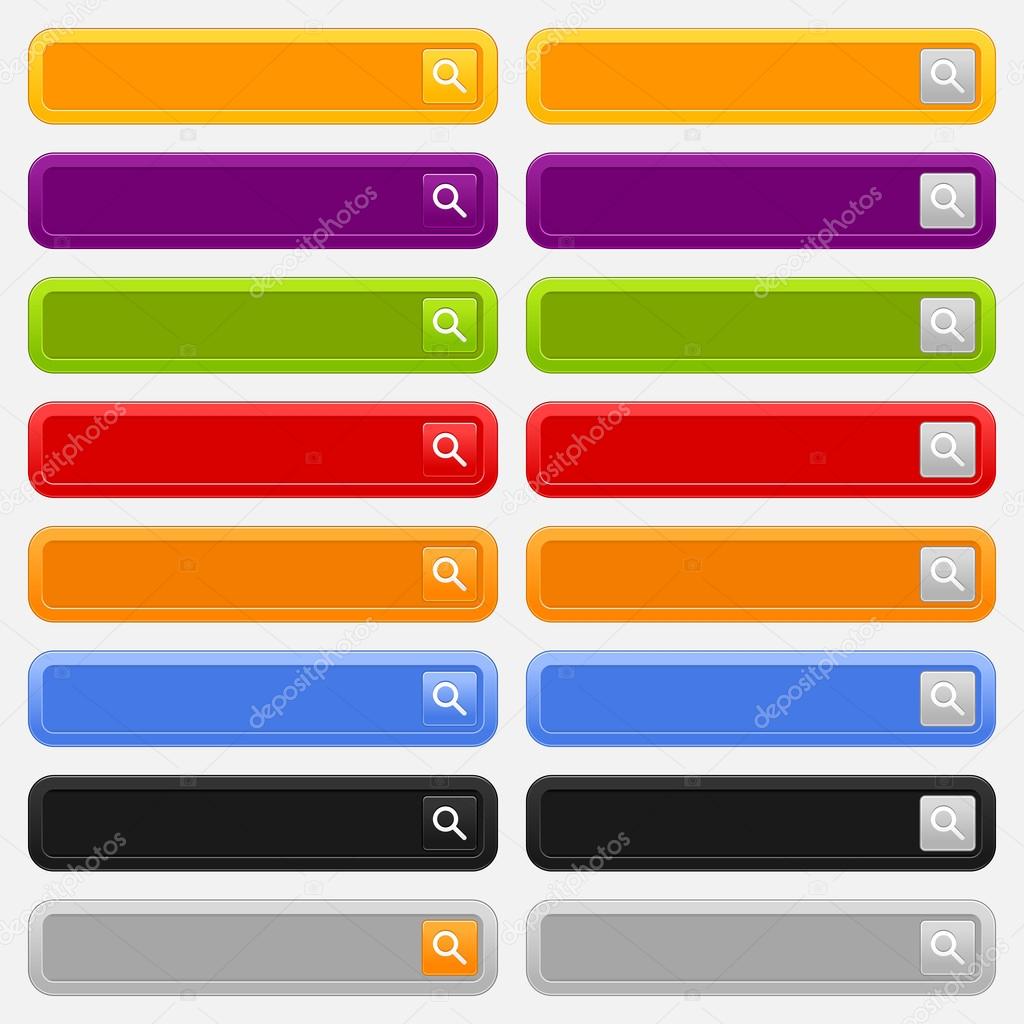 Web search form with loupe sign button. Variations colors rounded rectangle on gray