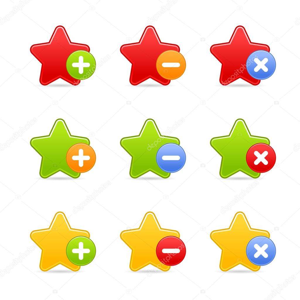Colored star favorite web 2.0 button with shadow on white background.