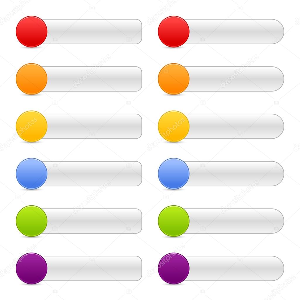 12 blank colored button web 2.0 navigation panels with shadow on white background