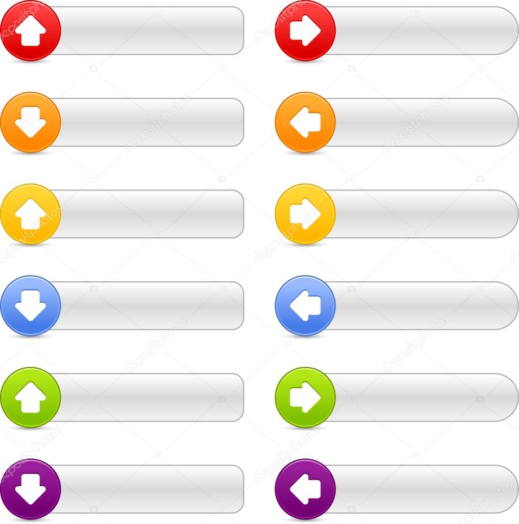 12 colored button arrow symbol web 2.0 navigation panels with gray shadow on white