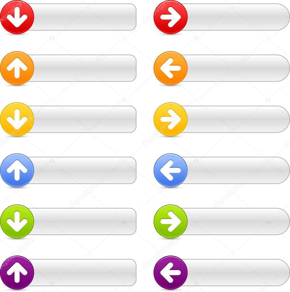 12 colored button arrow sign web 2.0 navigation panels with shadow on white