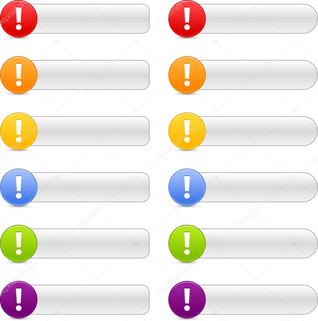12 colored button attention sign web 2.0 navigation panels with shadow on white