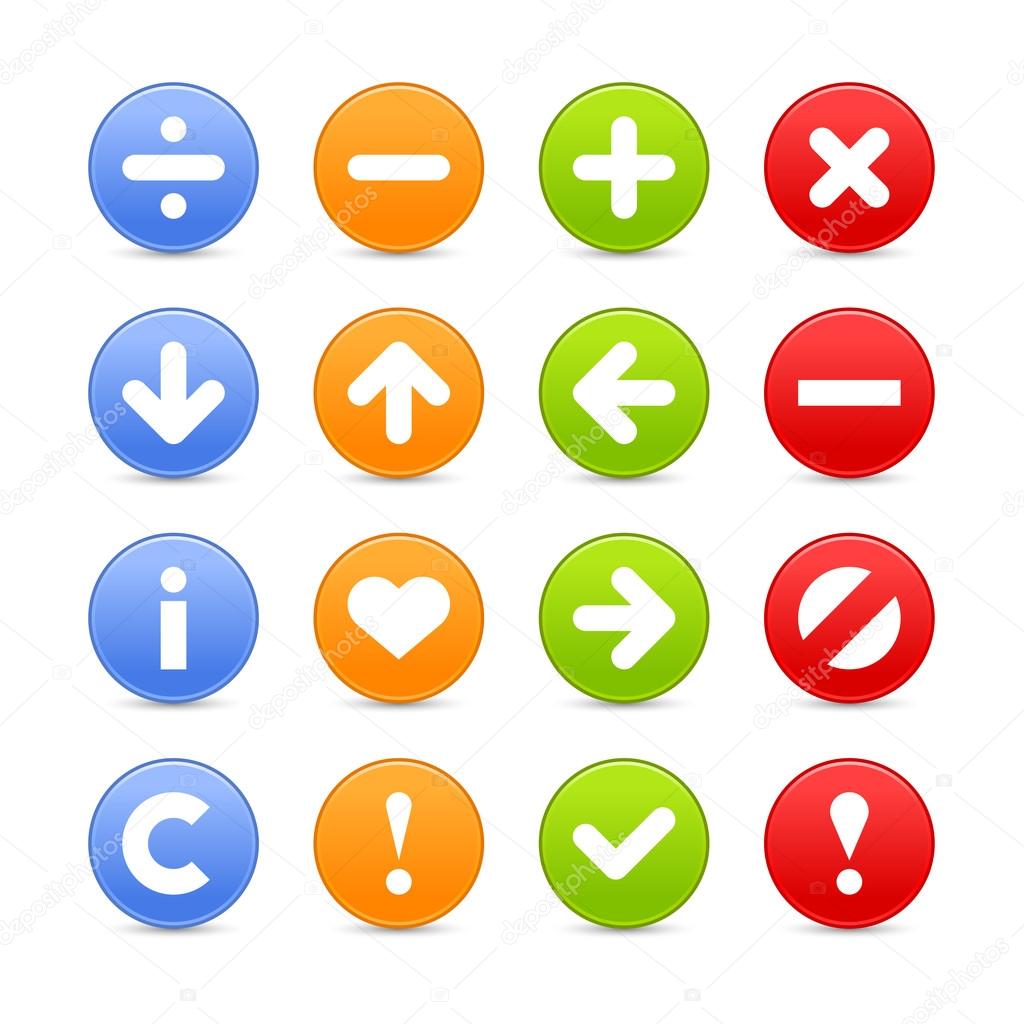 Navigation buttons set of icons with shadow on white background