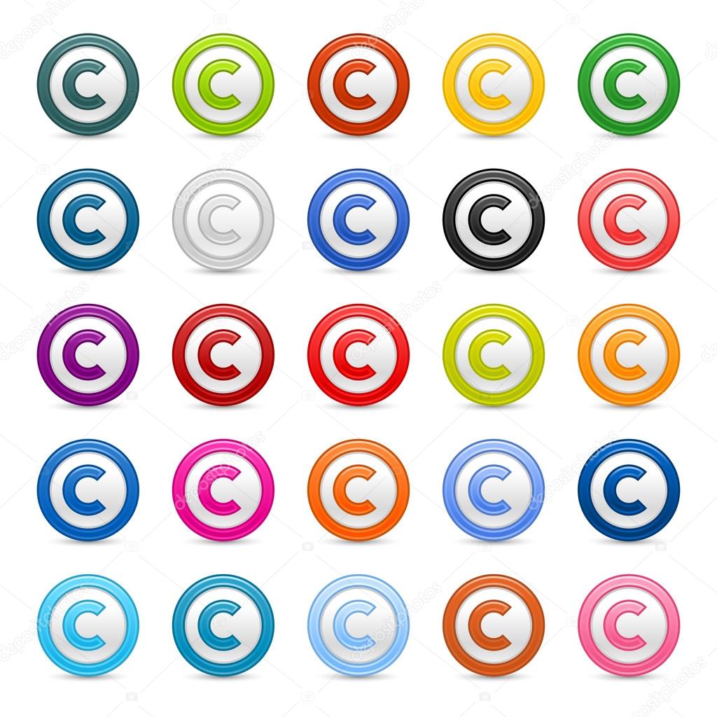 Colored matted round buttons with copyright symbol on white