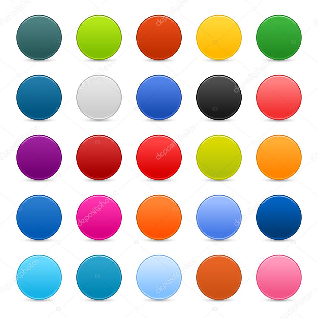 Matted color round web buttons on white background