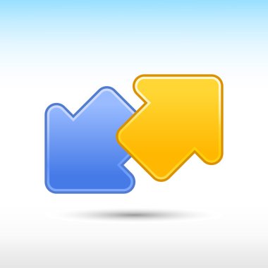 mavi ve sarı düğme ok simgesi web 2.0 yeniden beyaz zemin üzerine gölge işareti