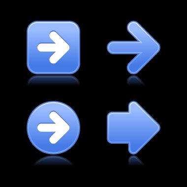 4 kobalt web 2.0 düğme ok sembolü. siyah arka planda yansıma ile pürüzsüz saten şekilleri.