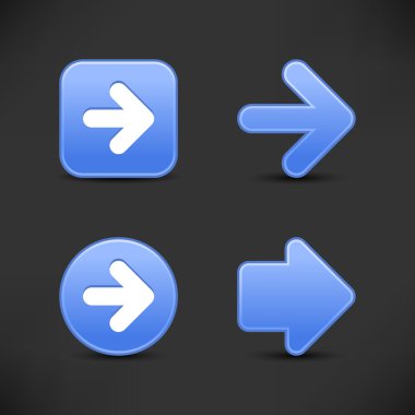 4 kobalt web 2.0 düğme ok sembolü. siyah arka planda yansıma ile pürüzsüz saten şekilleri.