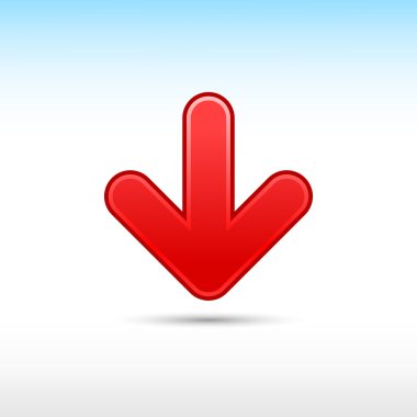 Kırmızı ok simgesi web 2.0 düğme download işareti ile beyaz gri gölge