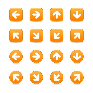 turuncu yuvarlak ve kare renkli web düğme ok beyaz olarak ayarla