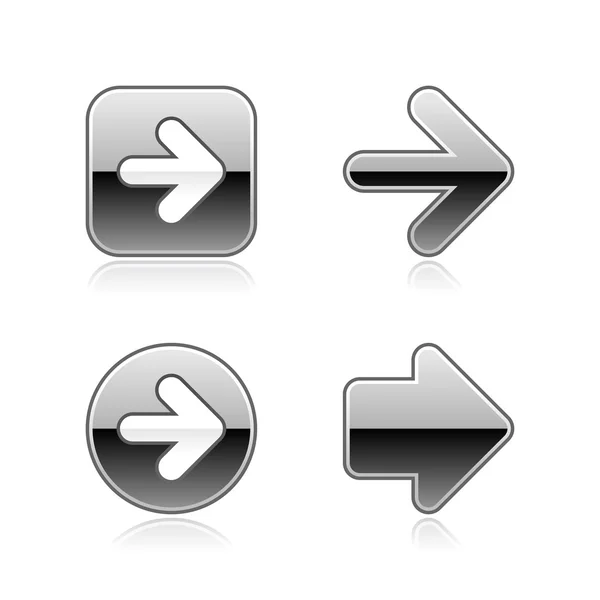 4 pegatinas de metal flecha signo web 2.0. Botón de lujo plateado con sombra sobre blanco. 10 eps — Vector de stock