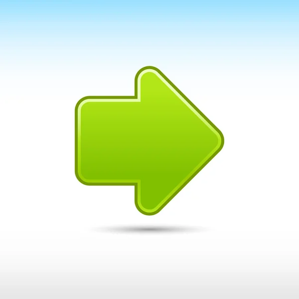 Groene web 2.0 knop pijl pictogram volgende ondertekenen met schaduw op witte achtergrond — Stockvector