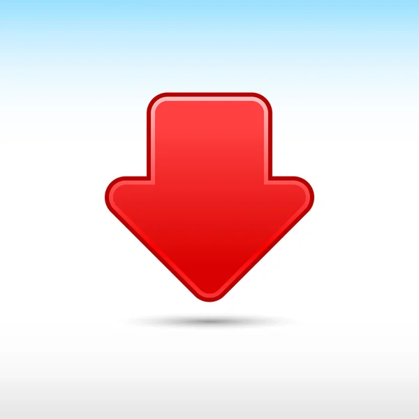 Rode web 2.0 knop pijl pictogram download ondertekenen met schaduw op witte achtergrond — Stockvector