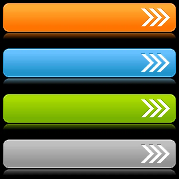 Boutons web 2.0 couleur lisse satiné avec signe fléché et réflexion sur fond noir — Image vectorielle