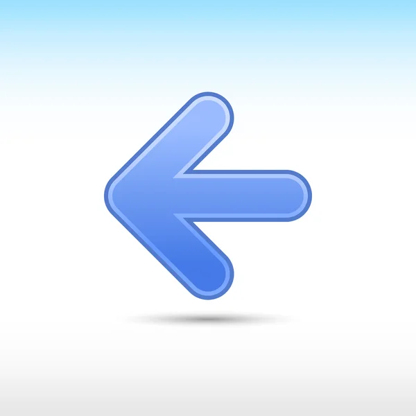 Flecha azul icono web 2.0 botón signo anterior con sombra gris sobre blanco — Vector de stock