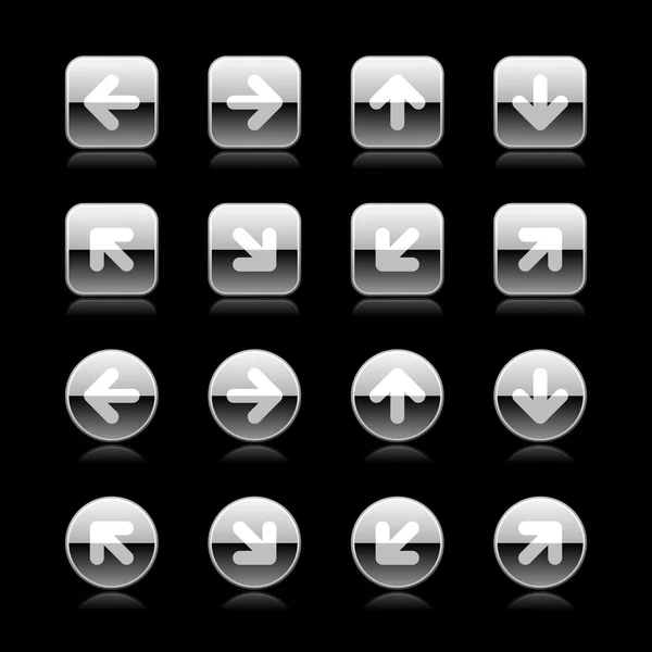 Flèche bouton web ronde et carrée en métal de luxe sertie sur blanc — Image vectorielle