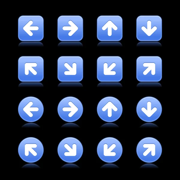 Mattierter blauer Web 2.0 Pfeil-Symbol-Knopf. runde und quadratische Formen mit Reflexion auf schwarzem Hintergrund — Stockvektor