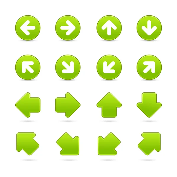 Seta verde mate botão web definido no branco — Vetor de Stock