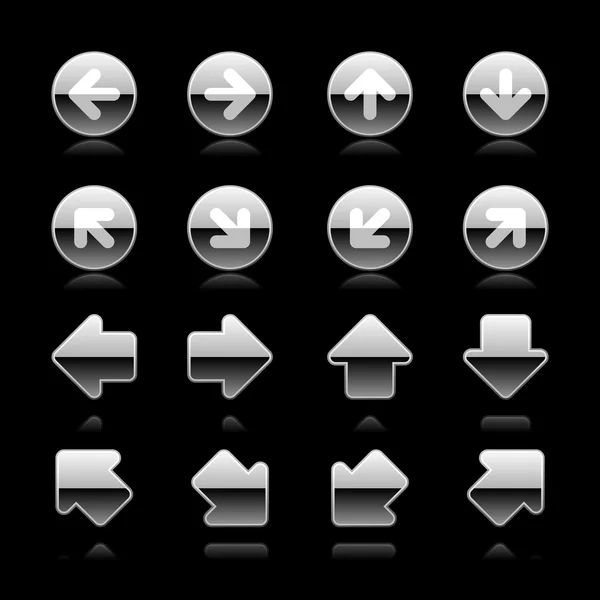 白に設定高級金属銀の円形および正方形の web ボタン矢印 — ストックベクタ