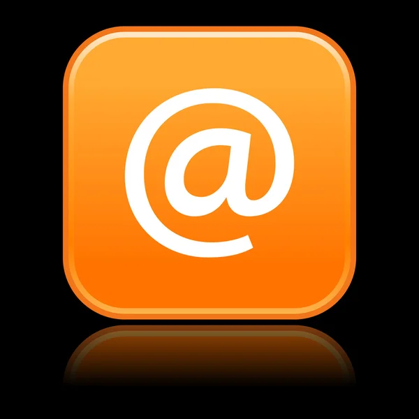 Tvarovaný oranžový zaoblené čtverečky tlačítko s arrobase symbolem na černém pozadí — Stockový vektor