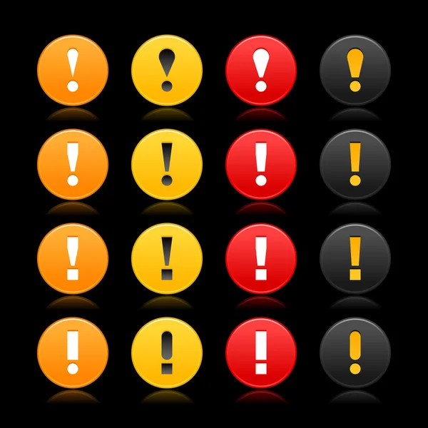 Bouton d'avertissement rond de 16 couleurs avec point d'exclamation — Image vectorielle